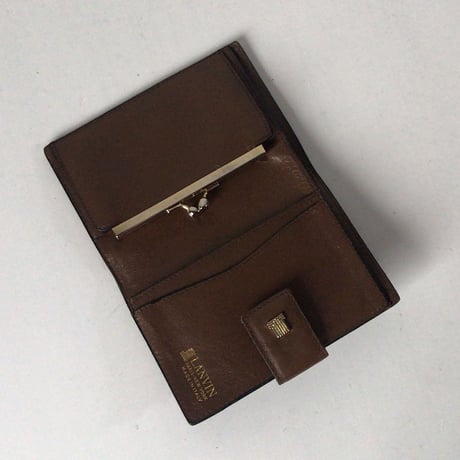 LANVIN ランバン  2つ折りコンパクトガマ口財布 ウォレット  レザー　ブラウン/ゴールド金具  ヴィンテージ オールドランバン