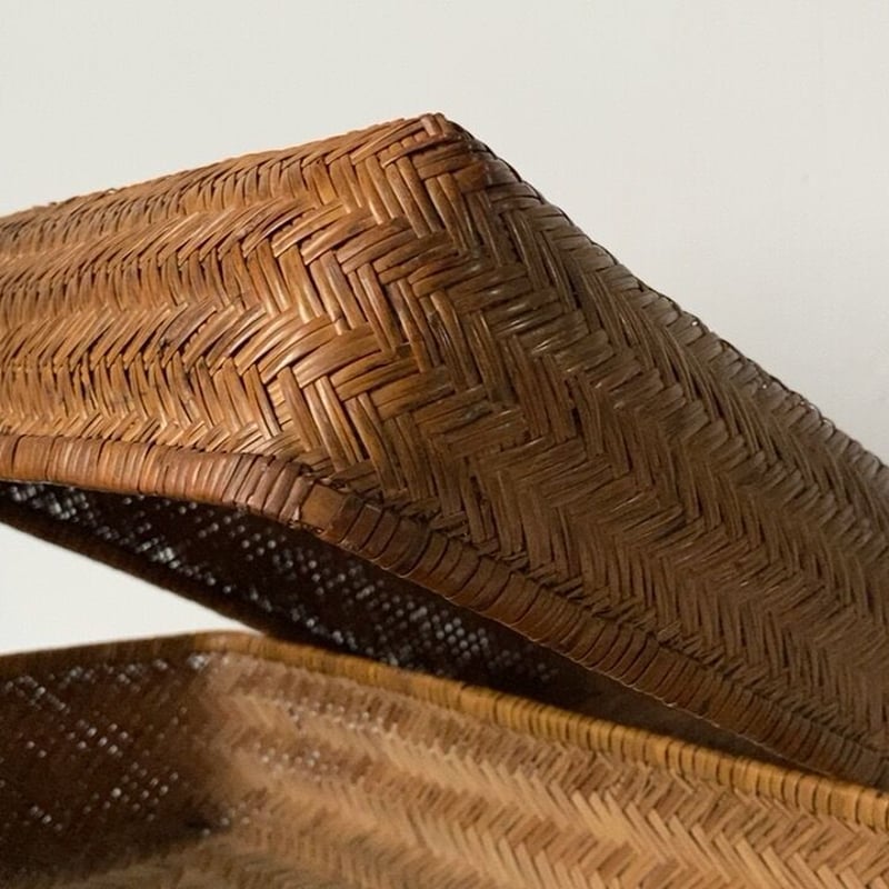 小さい竹行李33cm 昭和期 竹編みの道具箱 レターケース 古籠 古箱 竹