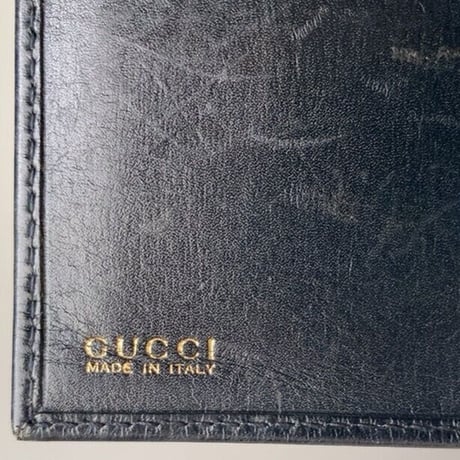 GUCCI  オールドグッチ  ロングウォレット ホースシューゴールド金具 ブラックスムースレザー 2つ折 がま口 70s80s ヴィンテージウォレット