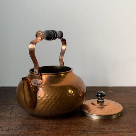 copper 100 home ware  新光金属製 ヴィンテージコッパーケトル  2L  純銅やかん 木製黒持ち手＋黒摘み グッドエイジング