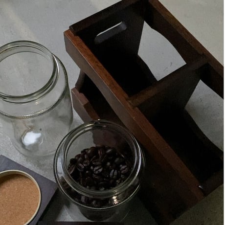 ヴィンテージ コーヒービーンズボトル  木製無垢材＋ガラス瓶 メーカー不明  美品