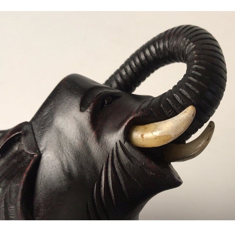 木彫りの象 ヴィンテージウッドドール 動物置物 オブジェ 牙は