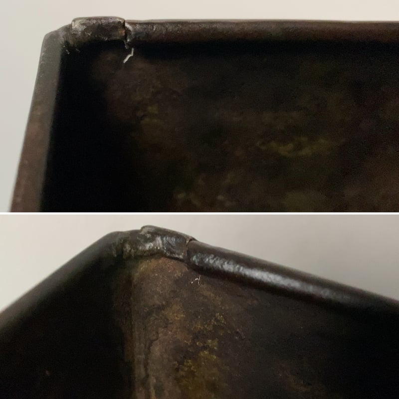 古い鉄の箱 (蓋付き) 黒ヤケ 黒光り グッドエイジング 厚みあり縁補強