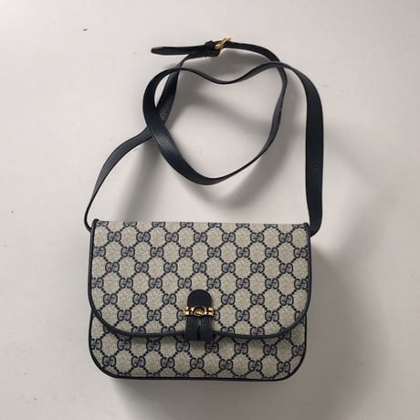 GUCCI グッチ オールドグッチ  コーティングGGキャンバス  ショルダー バッグ ネイビー  ヴィンテージ 中古美品