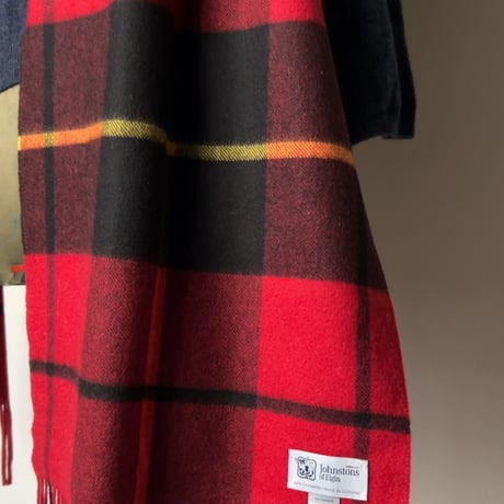 Johnstons of Elgin  ジョンストンズ カシミヤ中判ストール(180×37cm) マフラー CASHMERE100%  タータンチェック 赤/黒/黄  中古極美品