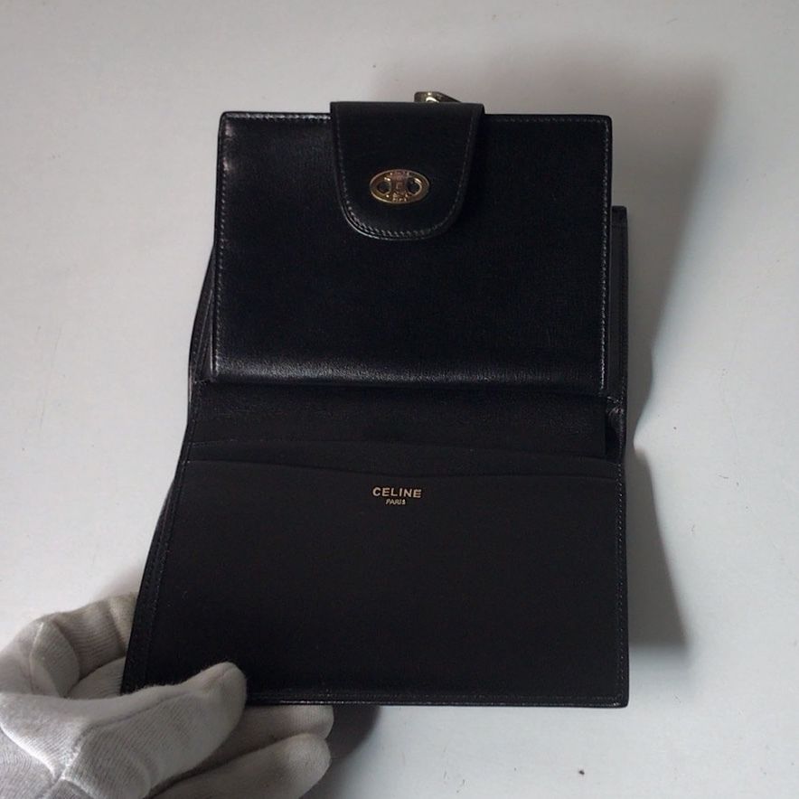 美品 465 セリーヌ 長財布 Cマカダム スエード ブラック