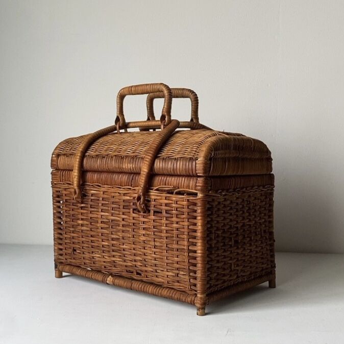 ORIENT アンティーク 古い大正バスケット 煎茶籠　籐カゴ ラタン ORIENT アンティーク 古い大正バスケット 煎茶籠 籐カゴ ラタン
