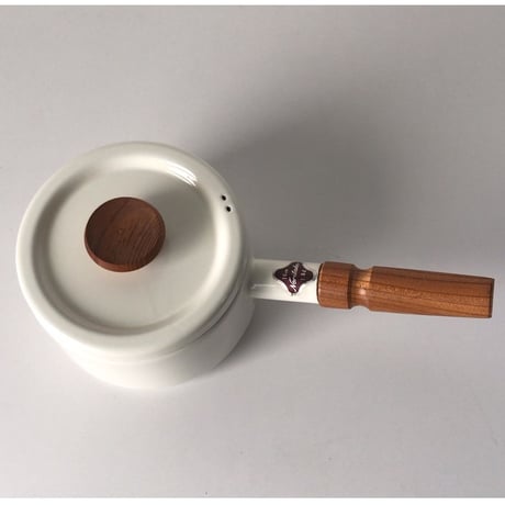 Noritake ノリタケ   ヴィンテージ 琺瑯(ホーロー) 片手鍋    木製無垢持ち手  ホワイト ほぼデッドストック 未使用品