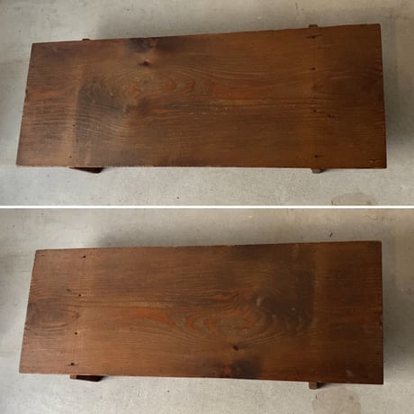 B. 杉一枚板天板 無垢材 木製飾り台 古い調理台 古材木工品 旧家蔵出し品 蟻形包みほぞ継脚