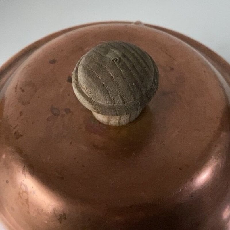 A ヴィンテージ ベル型 純銅 ケトル 木製無垢持ち手と摘み 白木