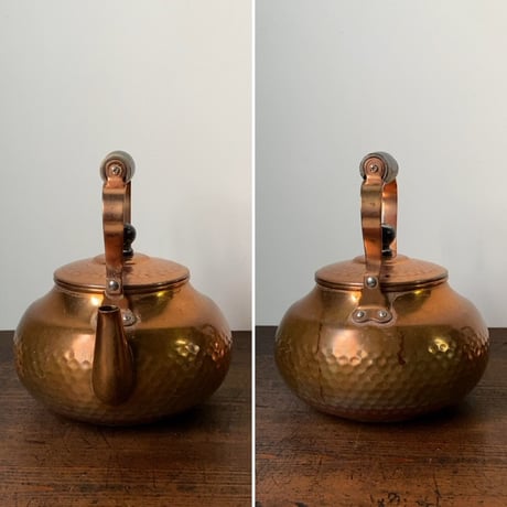 copper 100 home ware  新光金属製 ヴィンテージコッパーケトル  2L  純銅やかん 木製黒持ち手＋黒摘み グッドエイジング