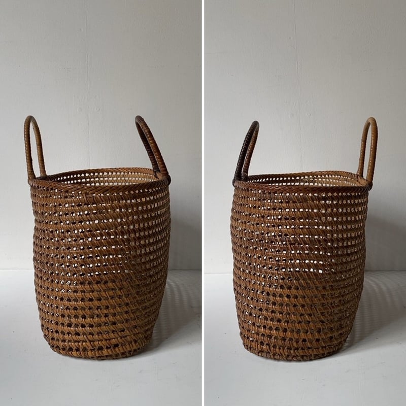 古い茶籠 左右幅 31.5cm 籐編み トート型ヴィンテージ カゴバッグ 良品