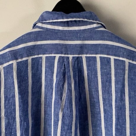 POLO RALPH LAUREN ポロ ラルフローレン 2020年製 クロップドリネンシャツ 青/白 ストライプ ドロップショルダー size XS  USED美品