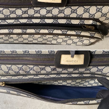 GUCCI オールドグッチ テニスラケット収納付 スポーツバッグ  GGコーティングキャンバス/レザー  ネイビー  ヴィンテージ グッチ テニスバッグ レアアイテム 希少珍品 中古美品