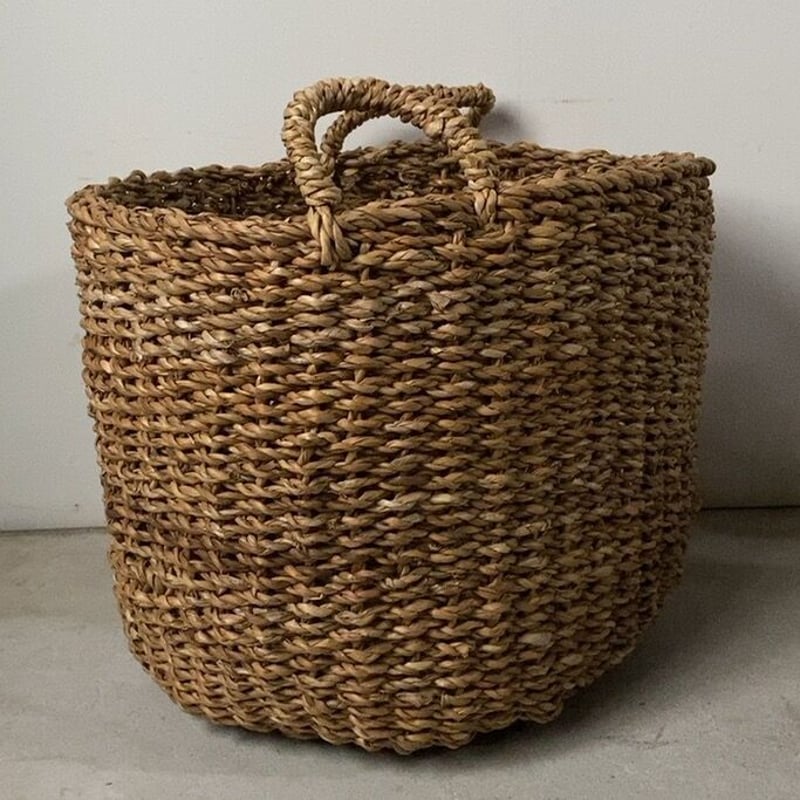 大きなランドリーバスケット 40cm 天然素材 短い持ち手 ランドリー