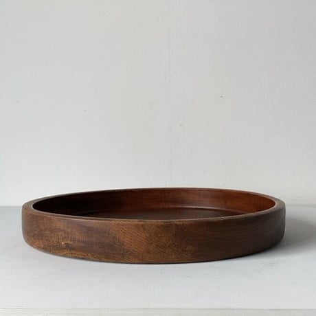 欅  くり抜き 丸盆 木製無垢 幅約36cm  木のお盆 トレー  木工品 工芸品 古いお盆 ヴィンテージフォークアート 美品