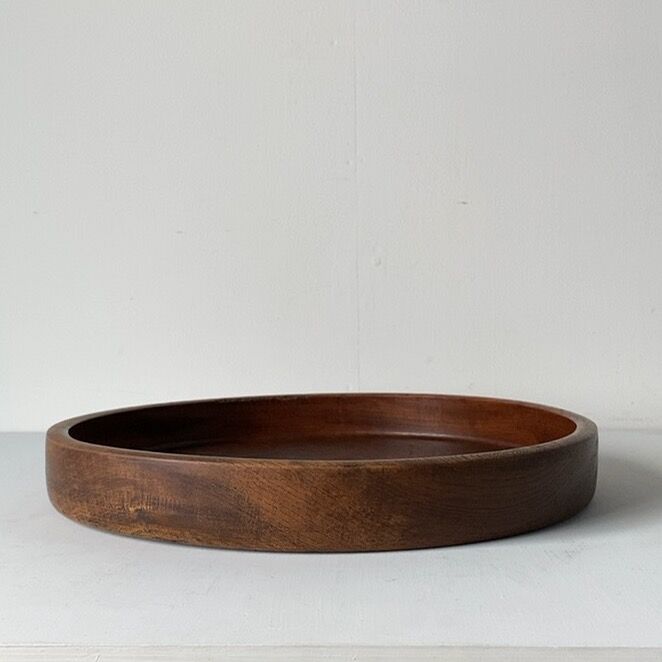 欅 くり抜き 丸盆 木製無垢 幅約36cm 木のお盆 トレー 木工品 工芸品