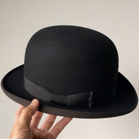 Takashimaya 高島屋 ヴィンテージ ボーラーハット ダービーハット ユニセックス表記サイズ 58cm7 1/8 ブラック フェルト/レザー 山高帽 戦後 1940-1950 箱あり 美品