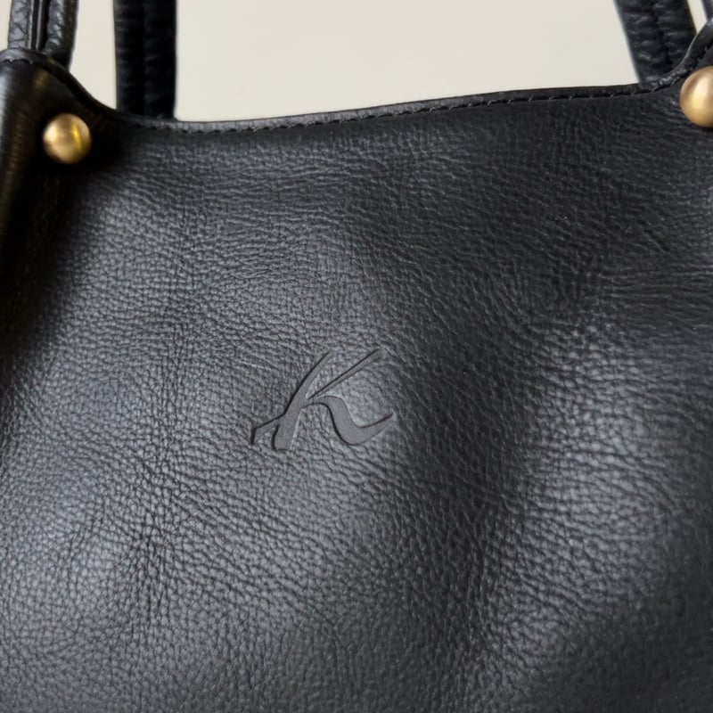 Kitamura キタムラ レザーミニトートバッグ シボ革 ブラック ゴールド