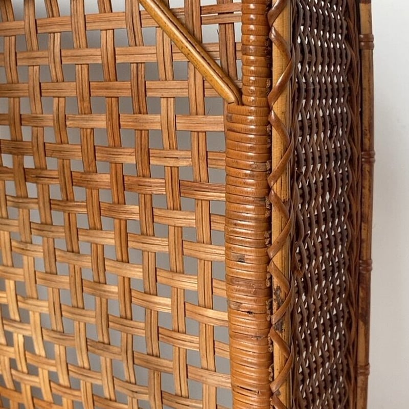 大正期 古い竹編の平籠 アンティークバスケット ヴィンテージカゴ 衣装