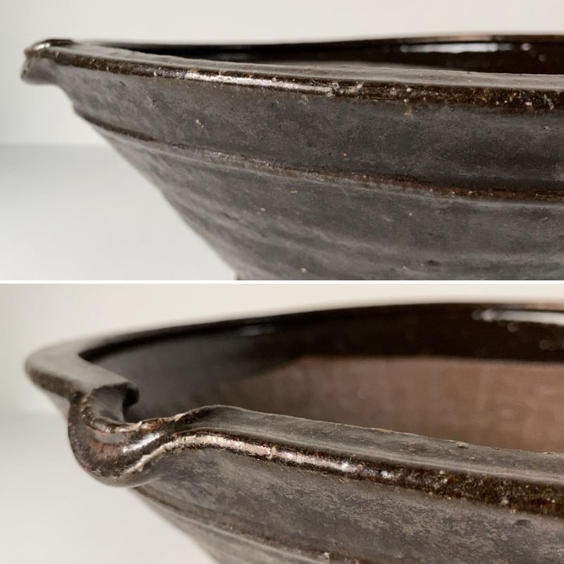 古い大きな すり鉢 幅約36cm 片口 黒釉 巨大摺鉢 古民具 古民藝 メダカ