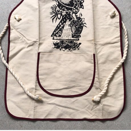 70s ヴィンテージ エプロン 花摘み少女柄 グラフィック デッドストック 未使用品