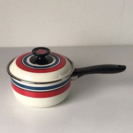 Noritake ノリタケ ヴィンテージ 琺瑯(ホーロー) 片手鍋  トリコカラー  ランダムストライプ   デッドストック 未使用品