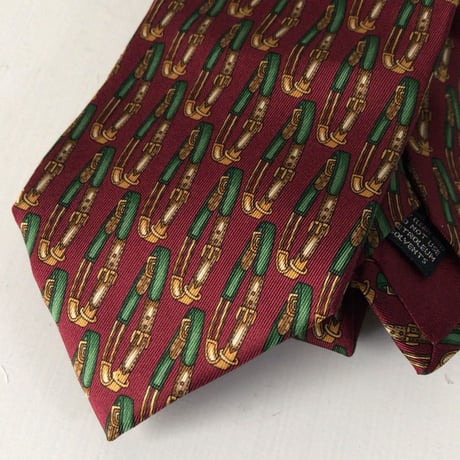 GUCCI オールドグッチ ヴィンテージ ネクタイ タグ付きデッドストックベルト総柄  ボルドー シルク100% 未使用品