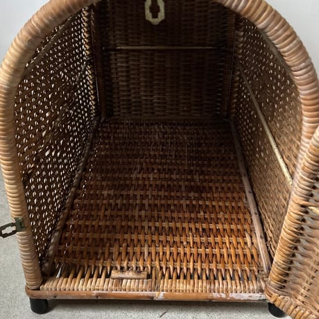 籐編みのペットキャリーバスケット 1960-1970年代のジャパンヴィンテージ ペットゲージ 日本製