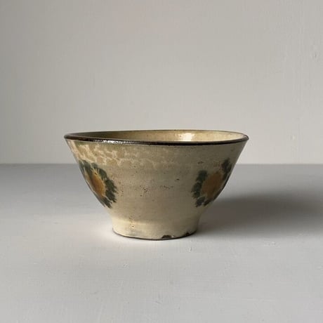 古琉球 やちむん 4.5寸マカイ 古作 登窯 犬の足跡模様 呉須と飴釉の2色構成 昭和期 ヴィンテージ フォークアート