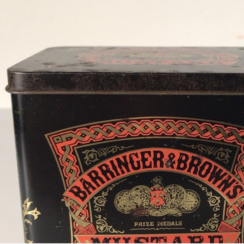 イギリス製 アンティーク マスタードのカンカン 蓋フラップ