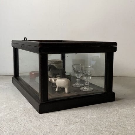 アンティーク  卓上ショーケース  木枠＋ゆらゆらガラス  上開き ガラスケース パンケース  ジュエリーケース  グッドバランス  グッドエイジング