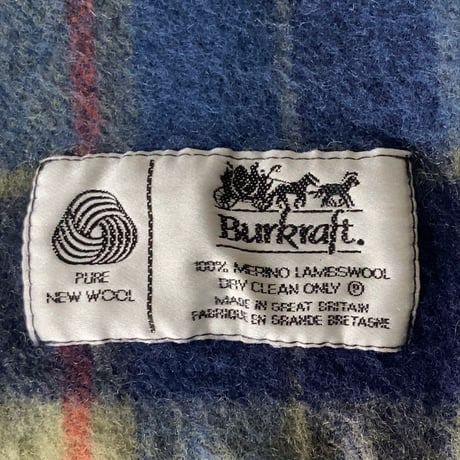 Burkraft バークラフト 旧タグ イギリス製 100%ウール ブランケット 膝掛け 大判ストール  made in great britain