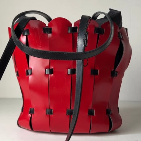 DEL CONTE  デルコンテ  90s レザートートバッグ フラワーバッグ レッド/ブラック 革鞄 made in italy 中古美品