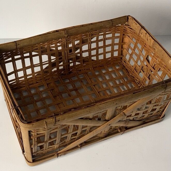 竹籠 特大 古道具 竹コンテナ 55×35×30cm 当時物 - 小物入れ