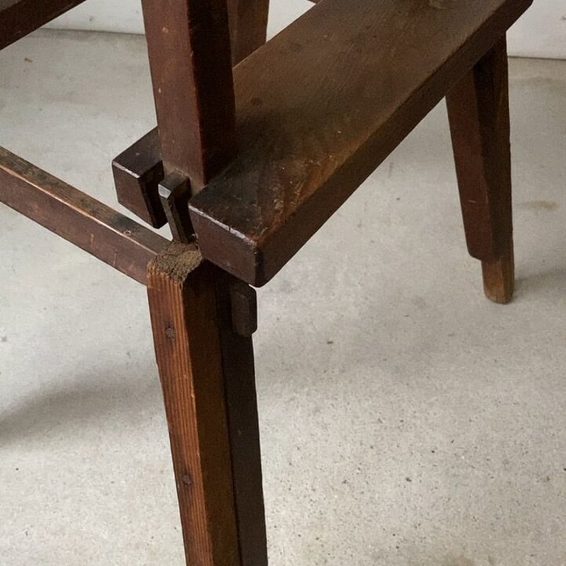 古い 木製 踏台 ホゾ組み木 褐色の古材 艶感あり ヴィンテージステップ