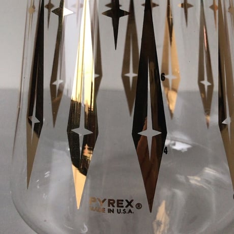 PYREX パイレックス  オールドパイレックス  アメリカンヴィンテージ ガラスポット Made in USA ゴールド レトロ星型クロス　アメリカ製 中古美品
