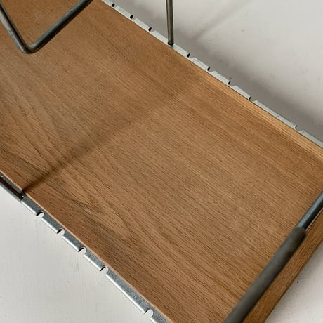 古い卓上ブックスタンド 木とスチールの本立て 昭和期 ヴィンテージブックシェルフ 本棚 極美品