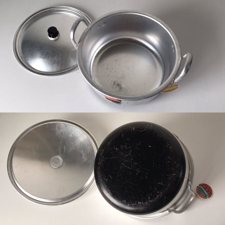 ALUMINUM OSAKA 地球印  アルミ 両手鍋  希少品  底部  ブラック塗装 持ち手長め タグ付 中古美品