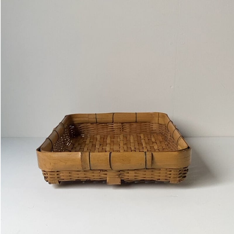 古民具手編み籠大と小セット 網代の古い御用籠 野良籠 竹かご 編みカゴ 四角い籠 野菜籠 太い