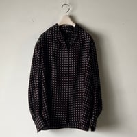 Dior オールドディオール クリスチャンディオール  ノーカラーブラウス シャツ マルチドット 黒/赤/白  ヴィンテージディオール 古着 中古極美品