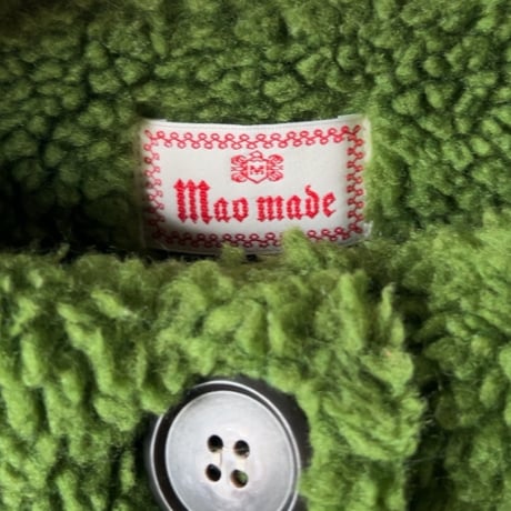 mao made  マオメイド  モックネックノーカラーボアジャケット  もこもこ いつものモックネックジャケット ピスタチオグリーン　中古良品