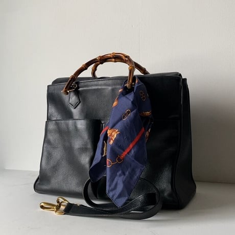 GUCCI オールドグッチ  バンブーレザーバッグ 2wayショルダー付き トートバッグ ハンドバッグ ブラックスムースレザー/ゴールド金具 70s80s ヴィンテージグッチ