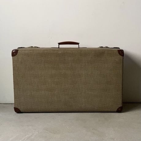 アンティーク ファイバートランク ベージュ/ブラウン 大型68cm グレンチェックインナー トラッドデザイン 金具正常 鍵無し