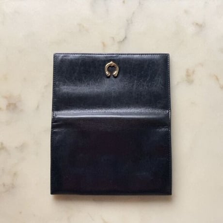 GUCCI  オールドグッチ  ロングウォレット ホースシューゴールド金具 ブラックスムースレザー 2つ折 がま口 70s80s ヴィンテージウォレット