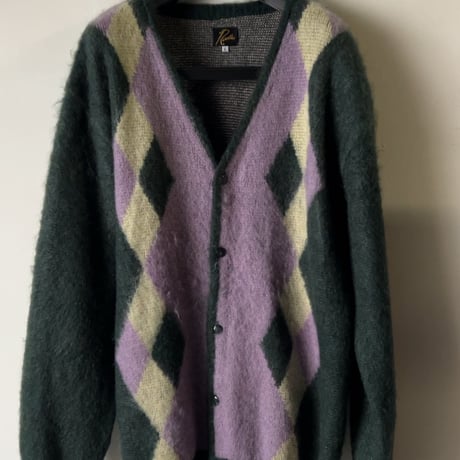 NEEDLES ニードルズ モヘアカーディガン ダイヤモンド ビリジアン/ピンク/クリームイエロー　size L メンズ  NEPENTHES ネペンテス 中古美品