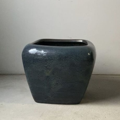 古い四角火鉢 最大幅45cm 海鼠(なまこ)釉 瑠璃釉 深海色 メダカ鉢 睡蓮鉢 金魚鉢 ビオトープ 甕 瓶 完品