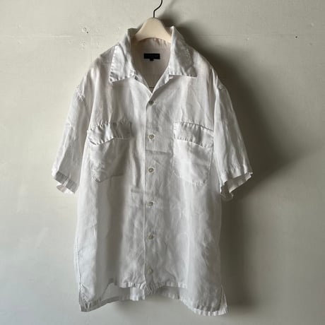 Harriss paris ハリス パリス  80s90sヴィンテージ オープンカラー リネンシャツ ホワイト フレンチアイビー フレンチトラッド mens40 良品