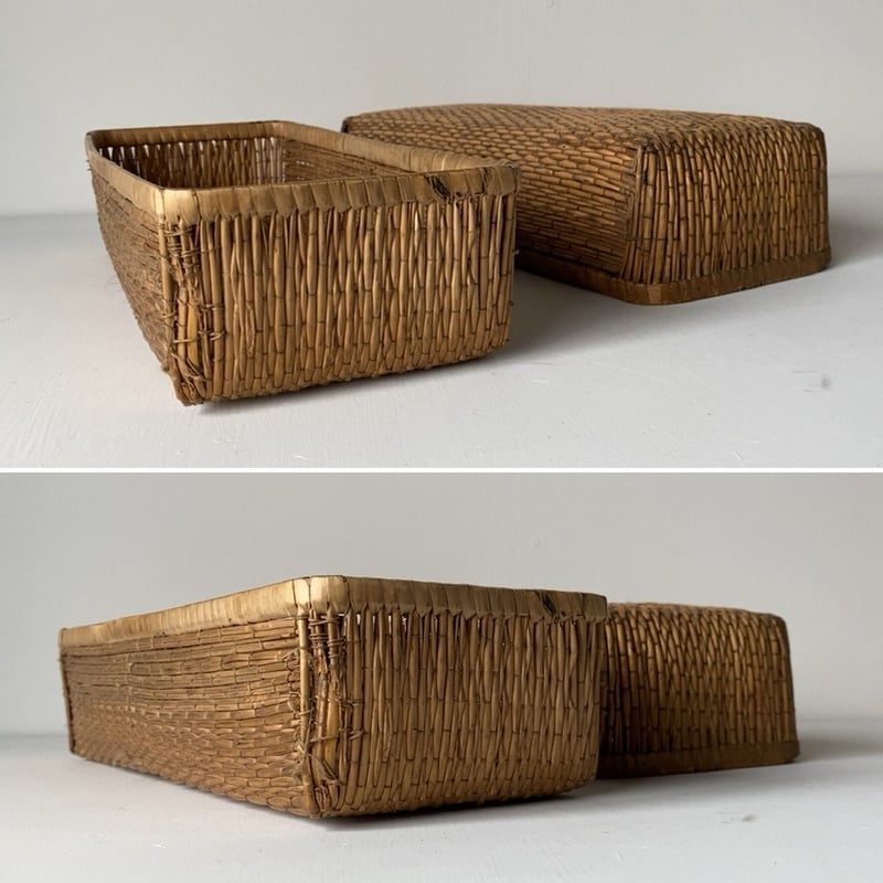 小さく細長い柳行李 32cm 昭和期 弁当行李 台帳行李 道具箱 小物入れ