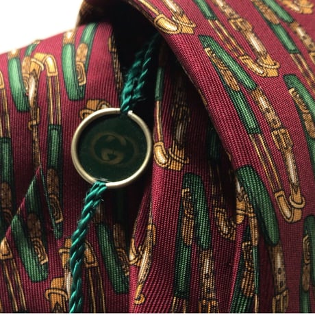 GUCCI オールドグッチ ヴィンテージ ネクタイ タグ付きデッドストックベルト総柄  ボルドー シルク100% 未使用品